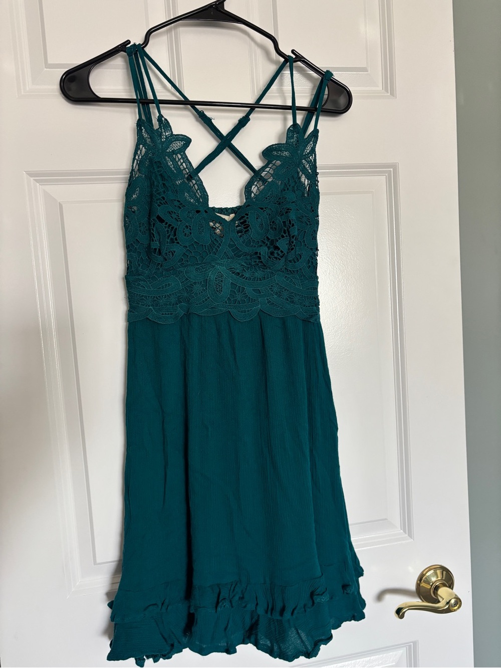 Listicle Teal Lace-Front Strappy Midi Dress